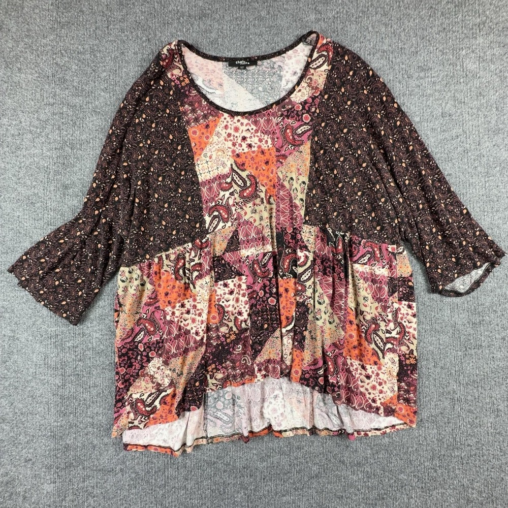 Chelsea Studio Blouse Womens 4X Multicolor Paisley Patchwork Boho Tunic Top